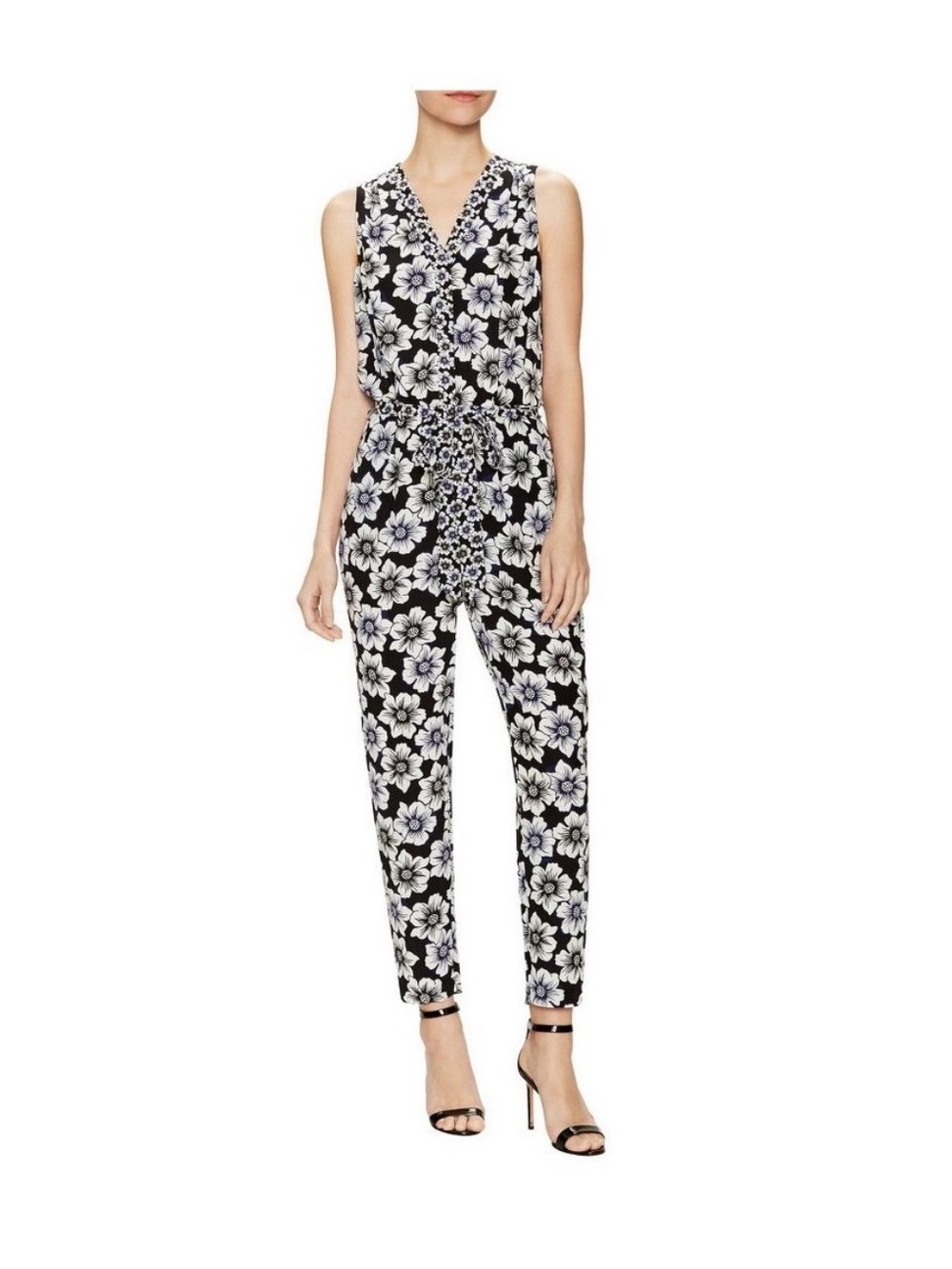kate spade Black & White Floral Sleeveless Tie-Waist Jumpsuit